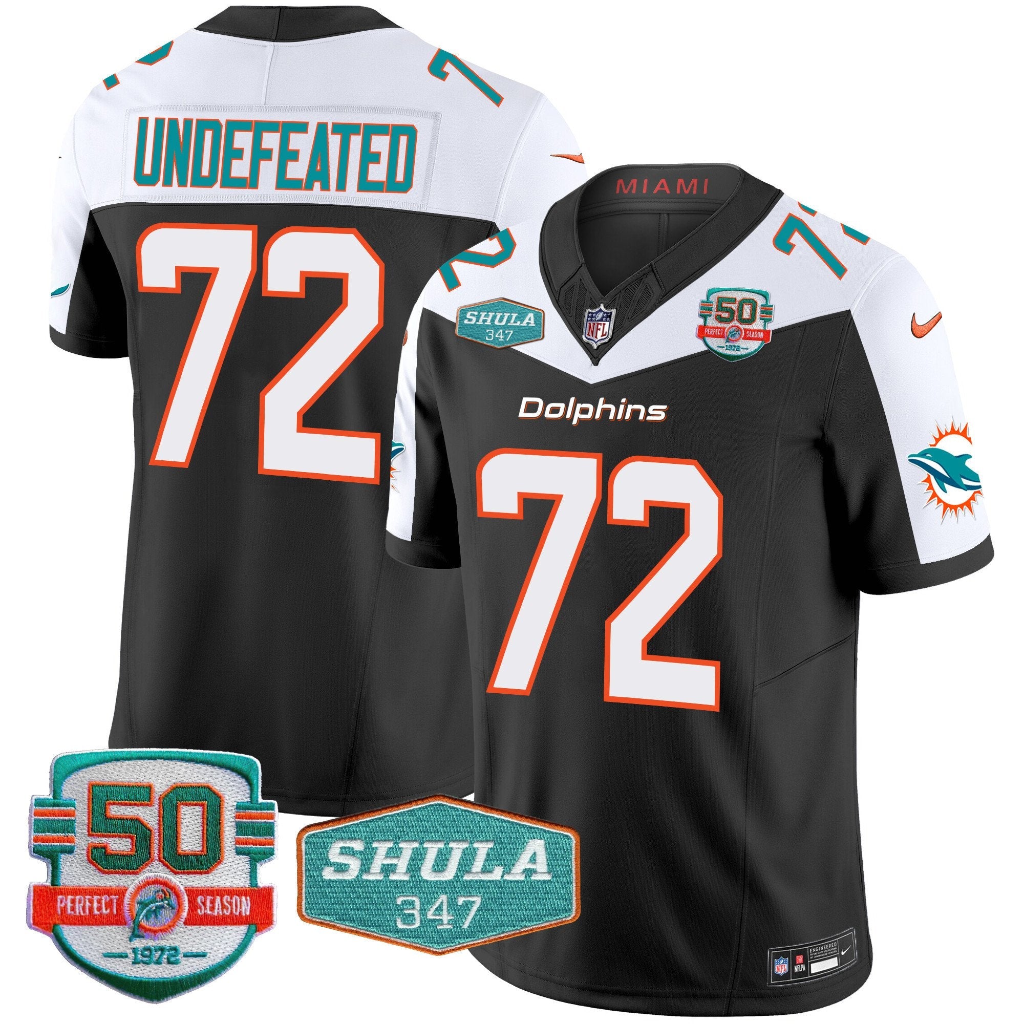 Dolphins Shula 347 Patch Vapor Limited Jersey V2 – All Stitched – Black Alternate – Undefeated Jersey