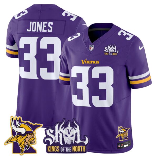 Minnesota Vikings Kings Of The North Patch Vapor Limited Jersey V3 – All Stitched – Purple – Aaron Jones Jersey