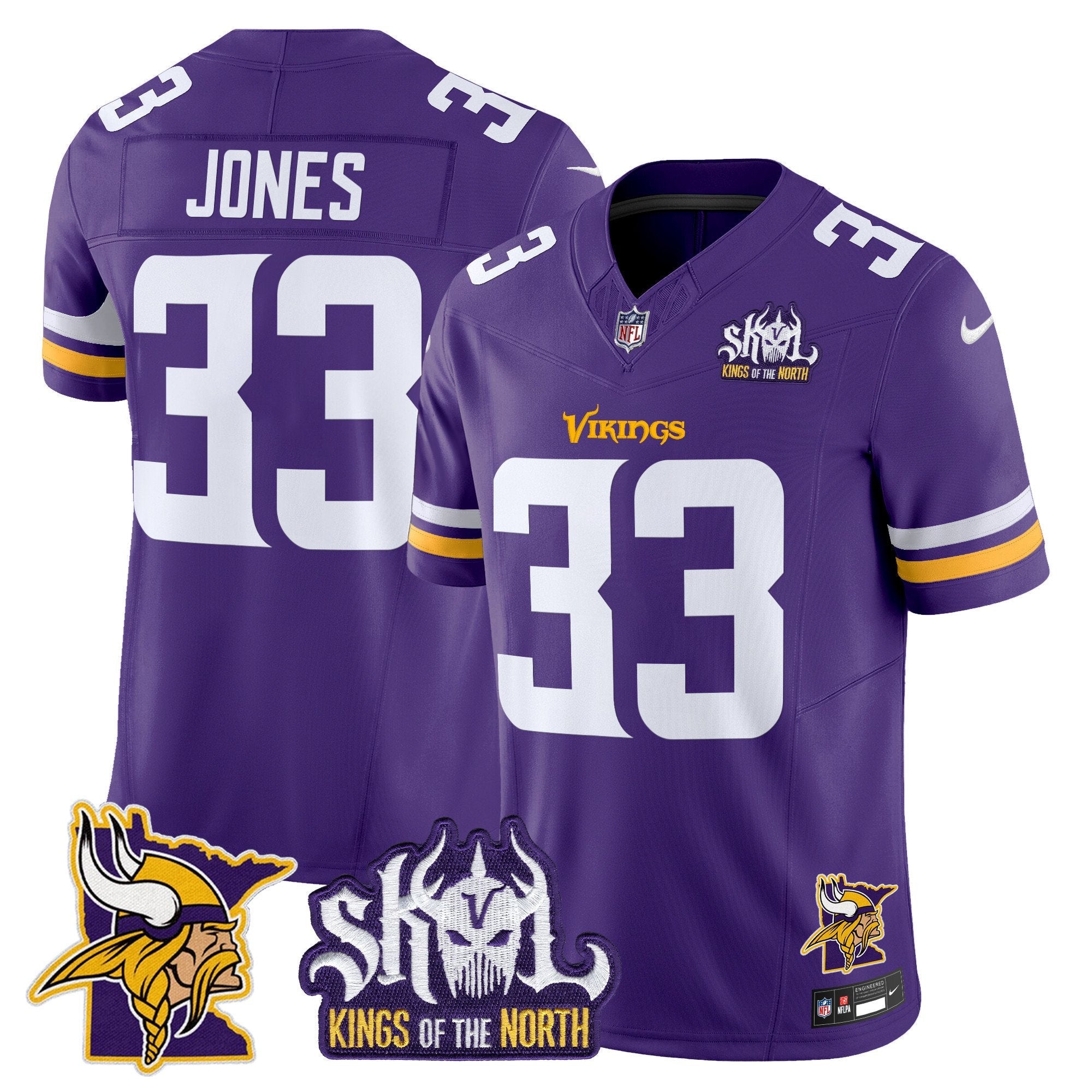 Minnesota Vikings Kings Of The North Patch Vapor Limited Jersey V3 – All Stitched – Purple – Aaron Jones Jersey