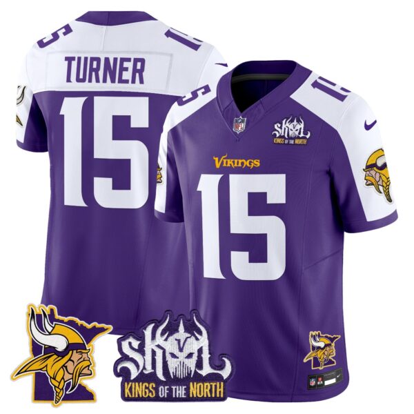 Minnesota Vikings Kings Of The North Patch Vapor Limited Jersey V3 – All Stitched – Purple Alternate – Dallas Turner Jersey