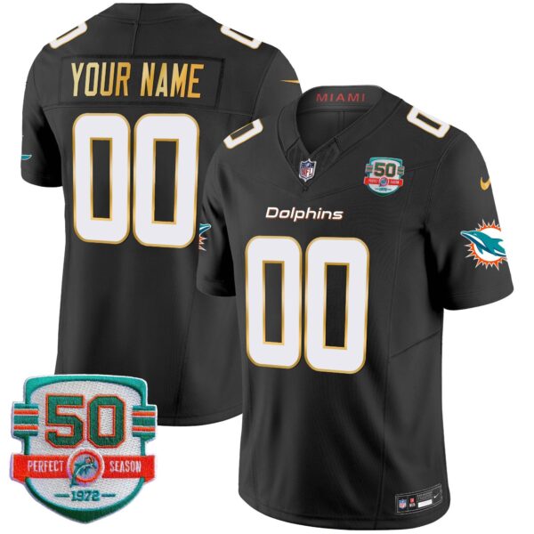 Dolphins Gold Trim Vapor Limited Custom Jersey – All Stitched – Black Jersey