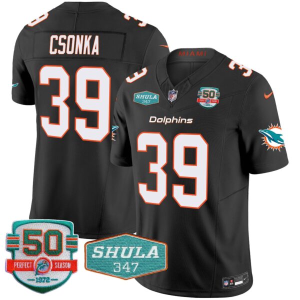 Dolphins Shula 347 Patch Vapor Limited Jersey V2 – All Stitched – Black – Larry Csonka Jersey