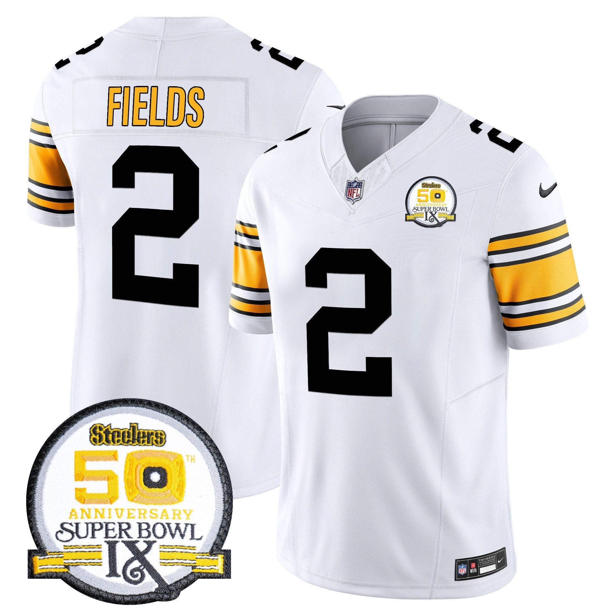 Pittsburgh Steelers Throwback 2024 Vapor Limited Jersey – All Stitched – 1975 White – Justin Fields Jersey