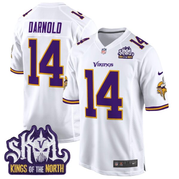 Minnesota Vikings King Of The North Patch Throwback Game Jersey – All Stitched – White – Sam Darnold Jersey
