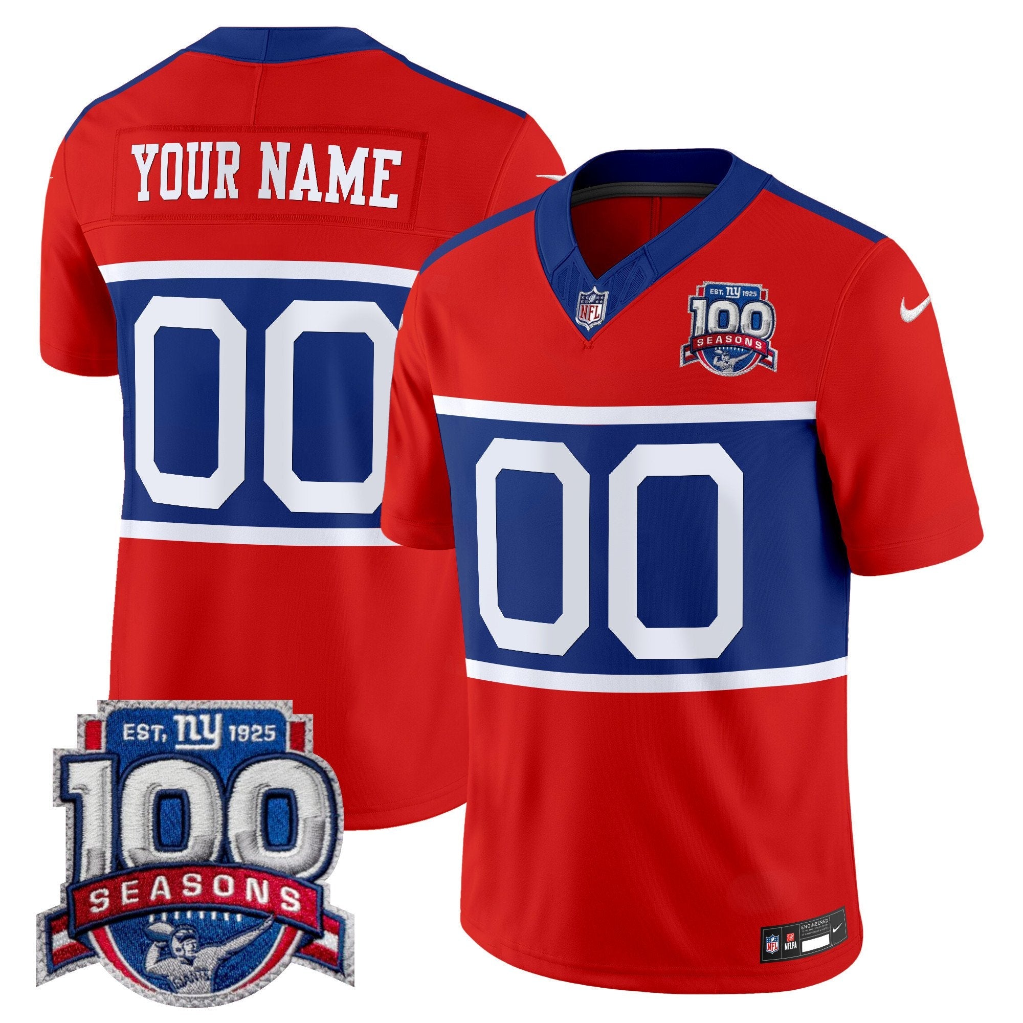 New York Giants ‘Century Red’ 100th Season Commemorative Vapor Custom Jersey – All Stitched – Red Jersey