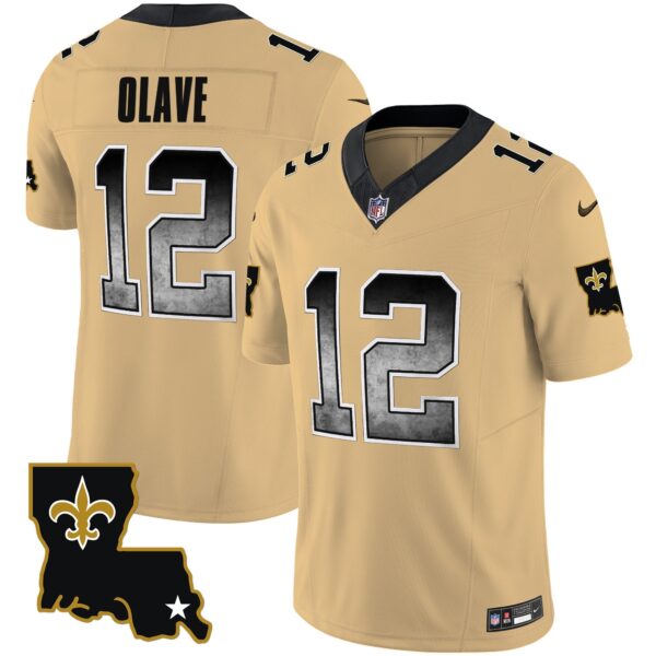 Saints 1987 Legacy Arch Smoke Jersey – All Stitched – Gold – Chris Olave Jersey