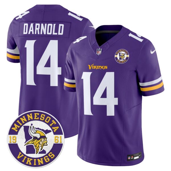 Minnesota Vikings 2024 Vapor Limited Jersey V2 – Est. 1961 Patch – All Stitched – Purple – Sam Darnold Jersey
