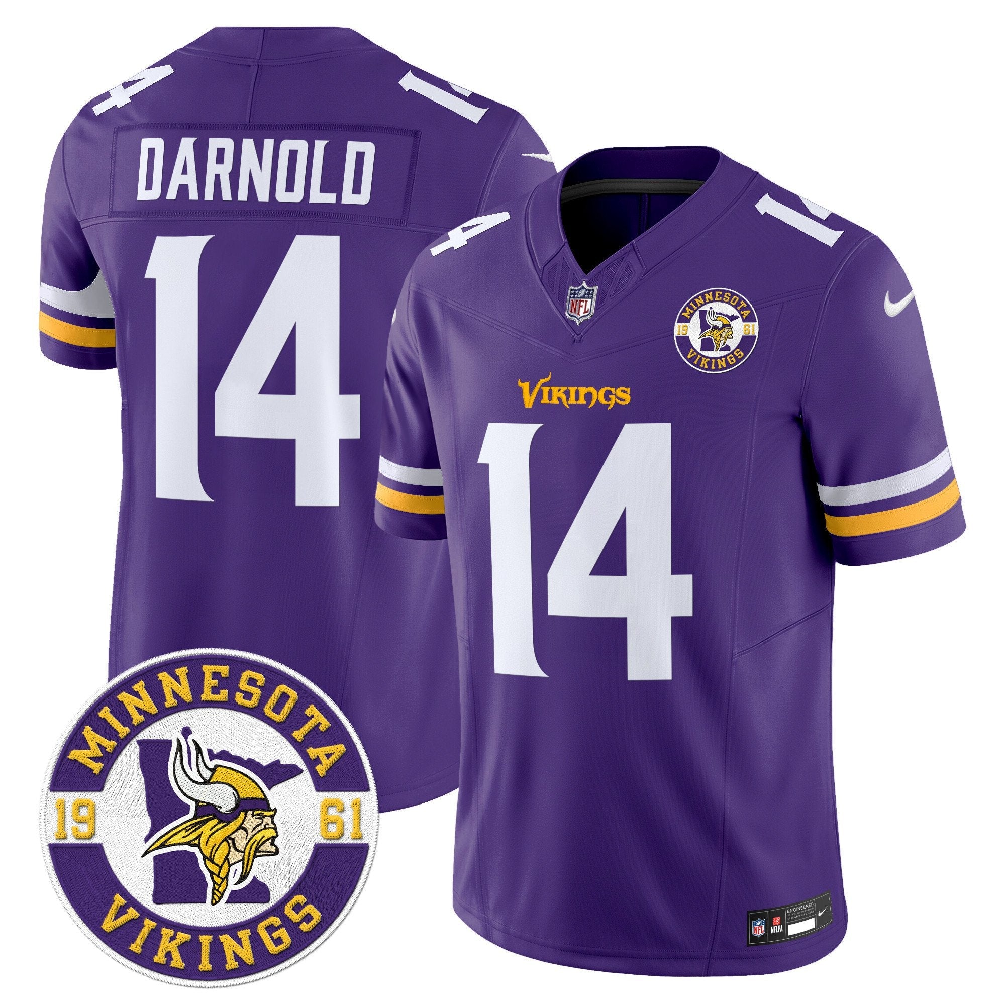 Minnesota Vikings 2024 Vapor Limited Jersey V2 – Est. 1961 Patch – All Stitched – Purple – Sam Darnold Jersey