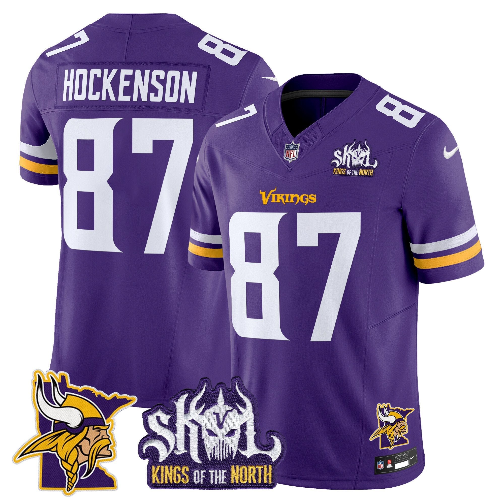 Minnesota Vikings Kings Of The North Patch Vapor Limited Jersey V3 – All Stitched – Purple – T.J. Hockenson Jersey