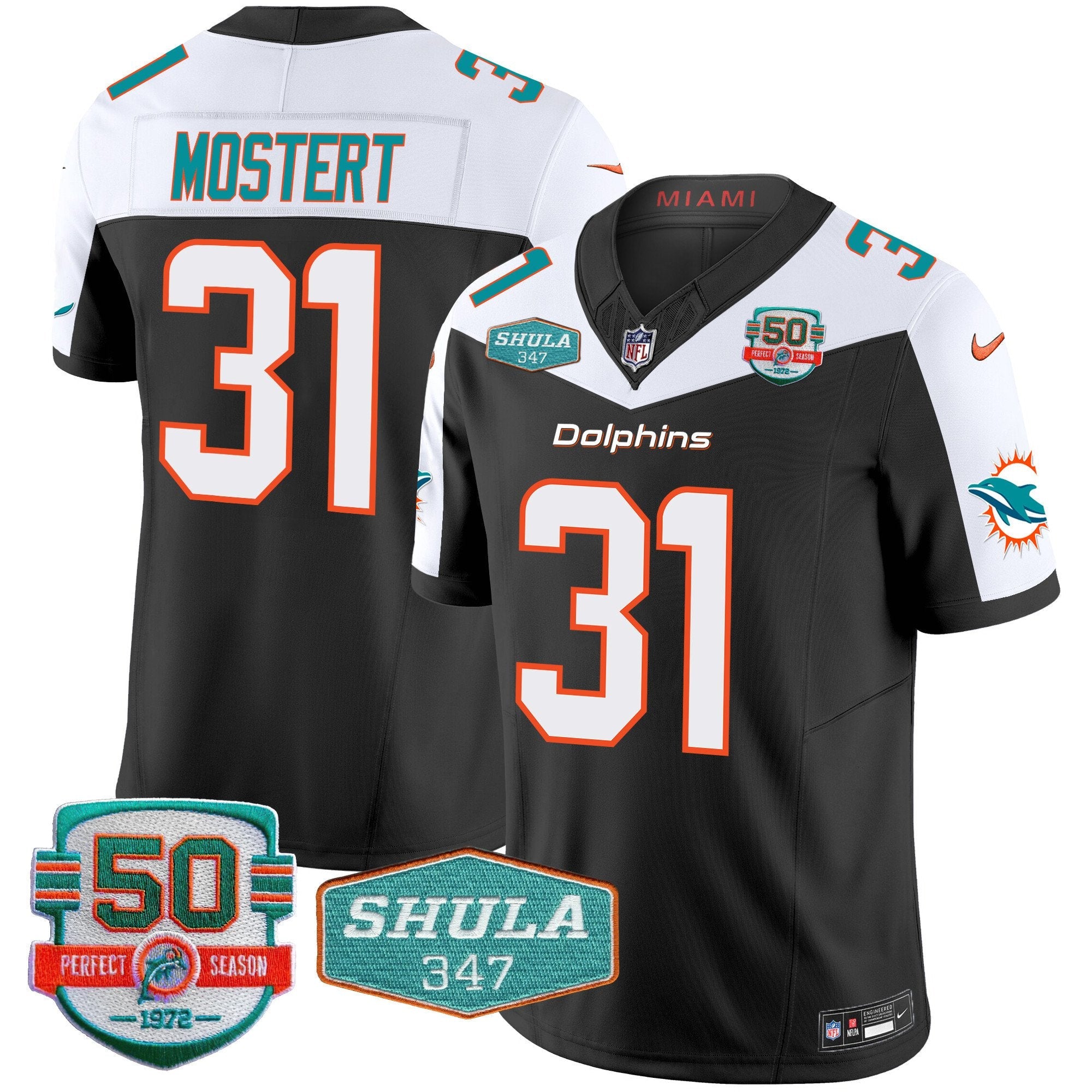 Dolphins Shula 347 Patch Vapor Limited Jersey V2 – All Stitched – Black Alternate – Raheem Mostert Jersey