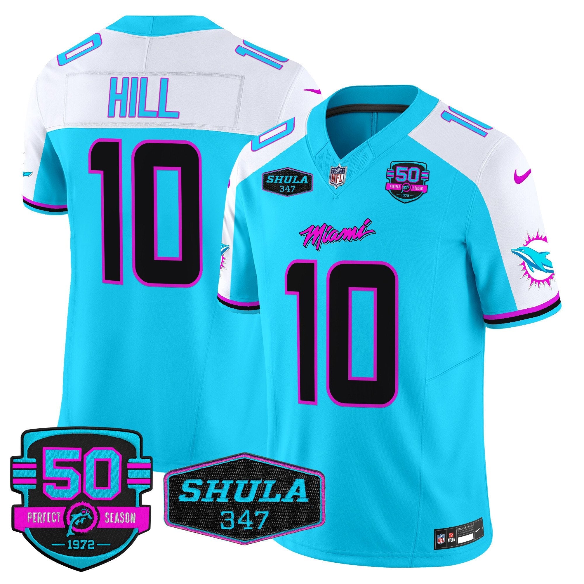 Dolphins “Miami Vice” Vapor Limited Jersey V4 – All Stitched – Aqua Alternate – Tyreek Hill Jersey