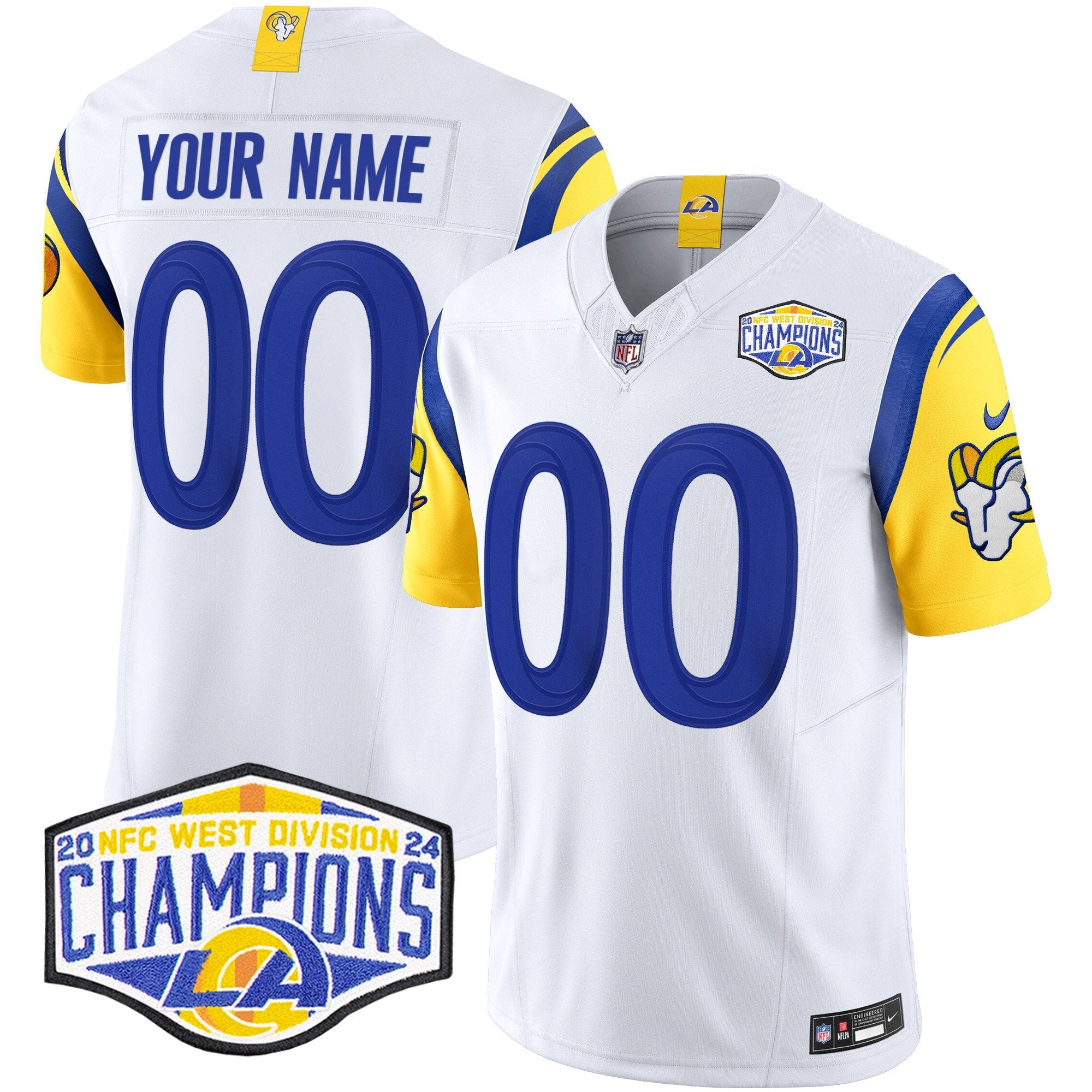 Los Angeles Rams 2024 NFC West Division Champions Vapor Limited Custom Jersey – All Stitched – White Jersey