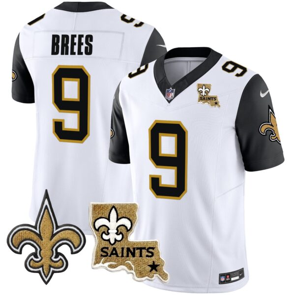 Saints Vapor Limited Jersey – New Orleans Patch – All Stitched – Black Sleeves – Drew Brees Jersey