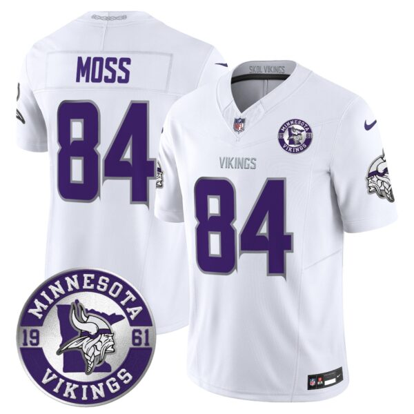 Minnesota Vikings 2024 Vapor Limited Jersey V2 – Est. 1961 Patch – All Stitched – Winter Warrior – Randy Moss Jersey