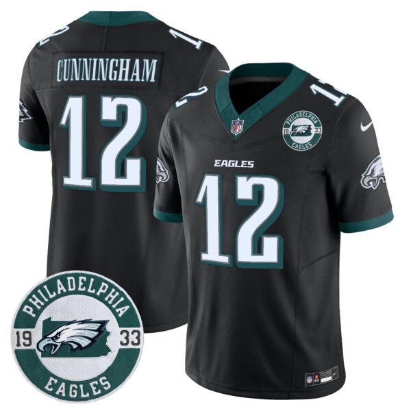 Eagles 2024 Vapor Limited Jersey – Est. 1933 Patch – All Stitched – Black – Randall Cunningham Jersey