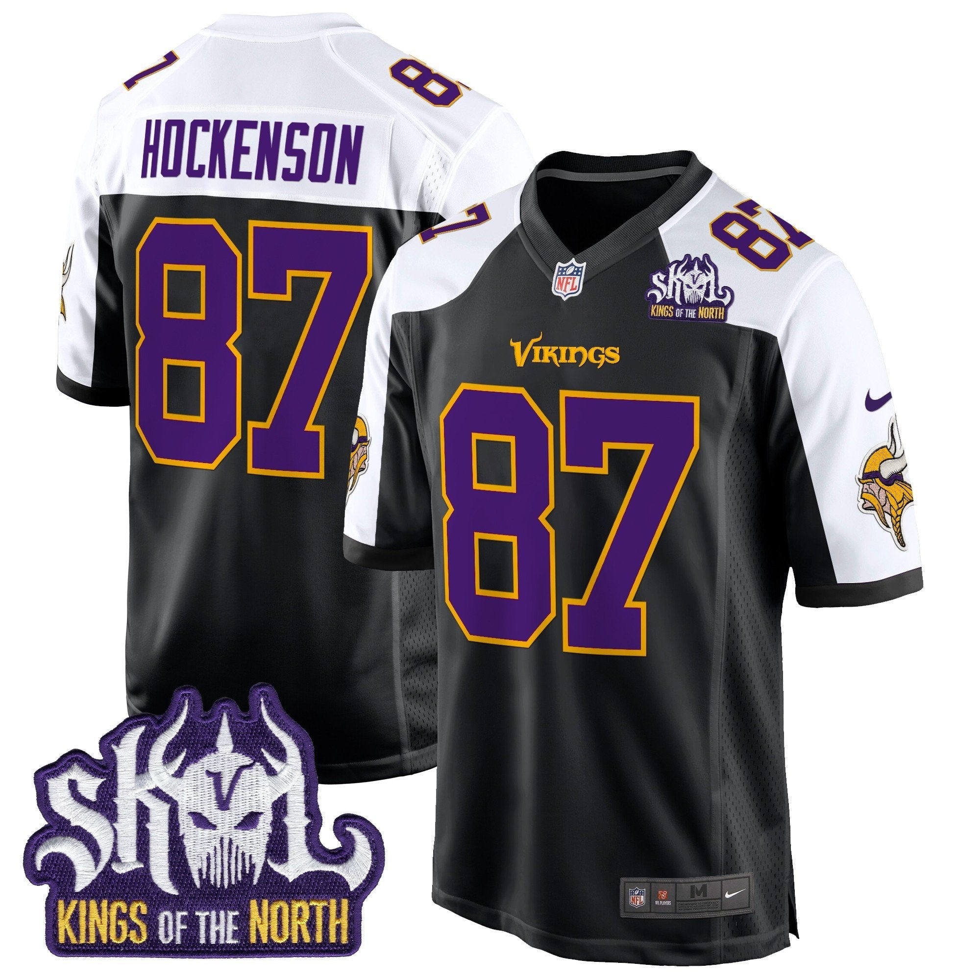 Minnesota Vikings King Of The North Patch Throwback Game Jersey – All Stitched – Black Alternate – T.J. Hockenson Jersey