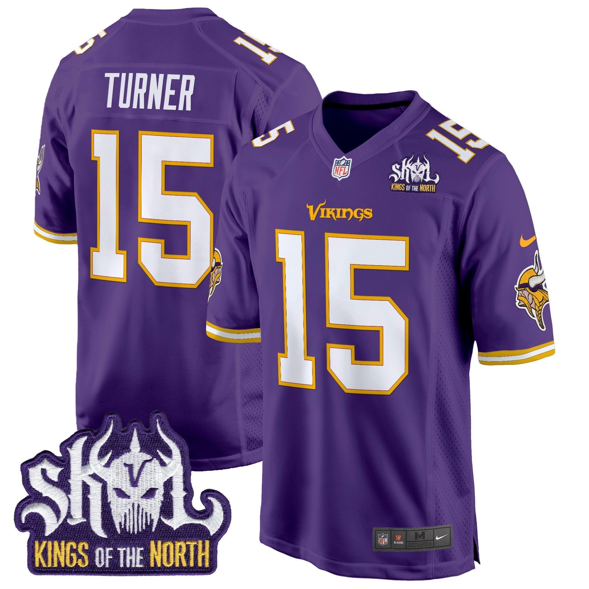 Minnesota Vikings King Of The North Patch Throwback Game Jersey – All Stitched – Purple – Dallas Turner Jersey