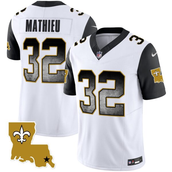 Saints 1987 Legacy Arch Smoke Jersey – All Stitched – Black Sleeves – Tyrann Mathieu Jersey