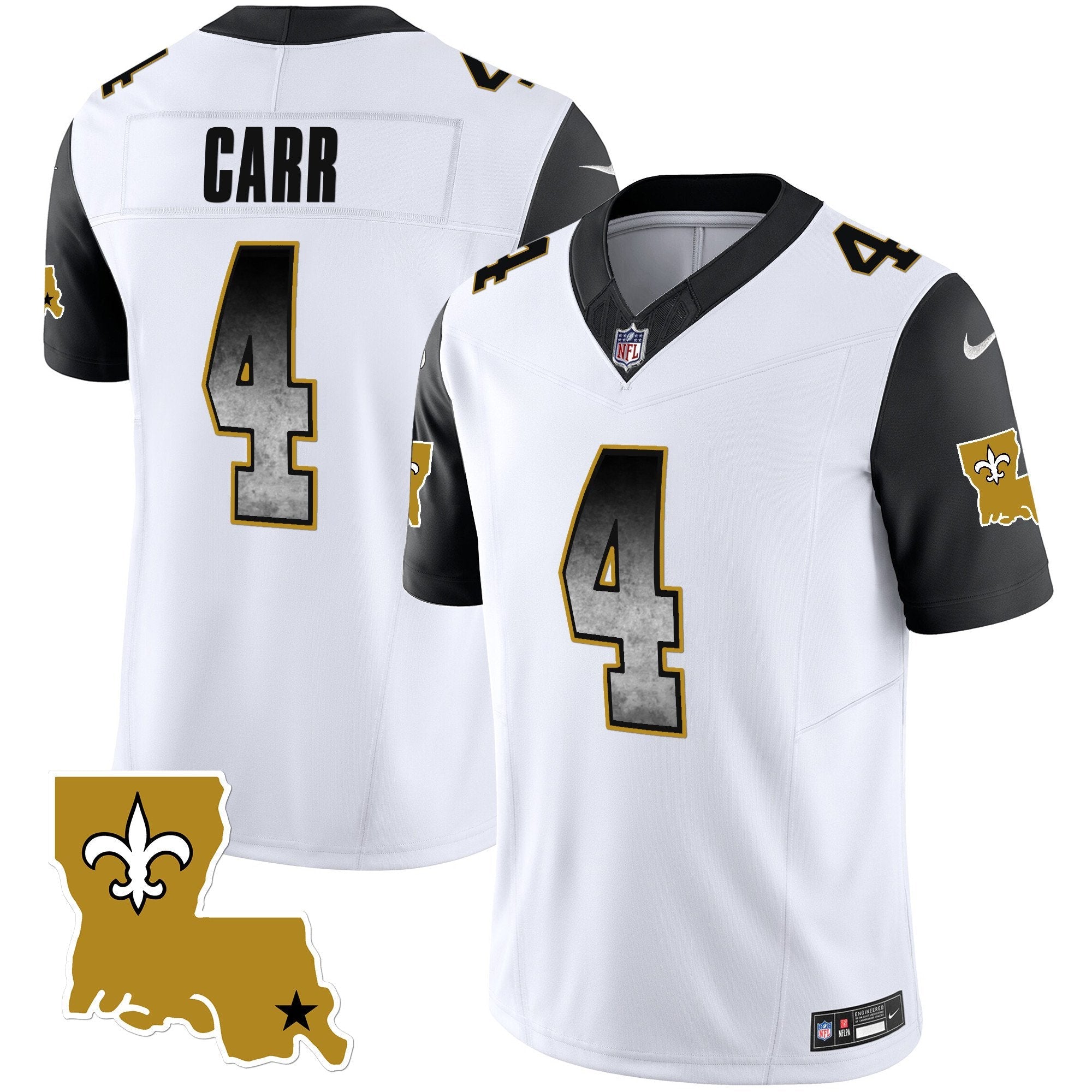 Saints 1987 Legacy Arch Smoke Jersey – All Stitched – Black Sleeves – Derek Carr Jersey