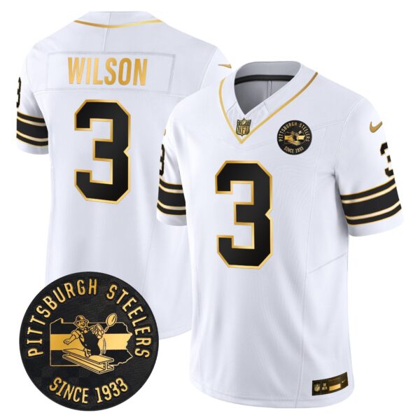 Pittsburgh Steelers Throwback 1933 Patch Gold Vapor Limited Jersey – All Stitched – White Gold – Russell Wilson Jersey