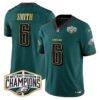 Eagles 2024 NFC East Division Champions Gold Trim Vapor Limited Jersey – All Stitched – Midnight Green – DeVonta Smith Jersey