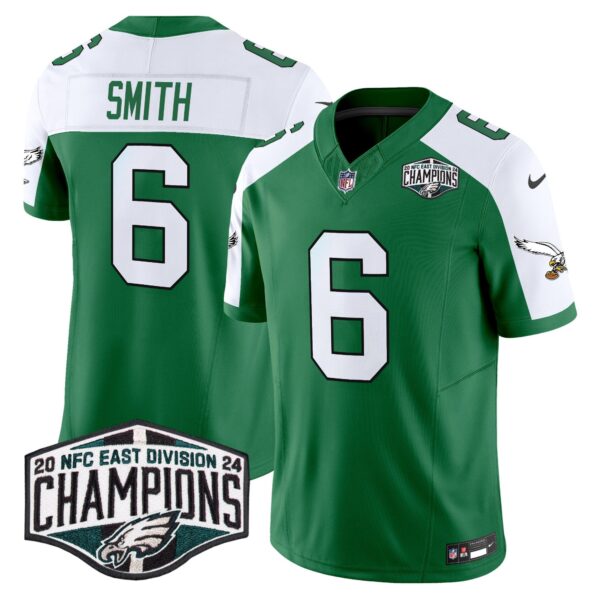 Philadelphia Eagles Kelly Green 2024 NFC East Division Champions Vapor Limited Jersey V2 – All Stitched – Kelly Alternate – DeVonta Smith Jersey