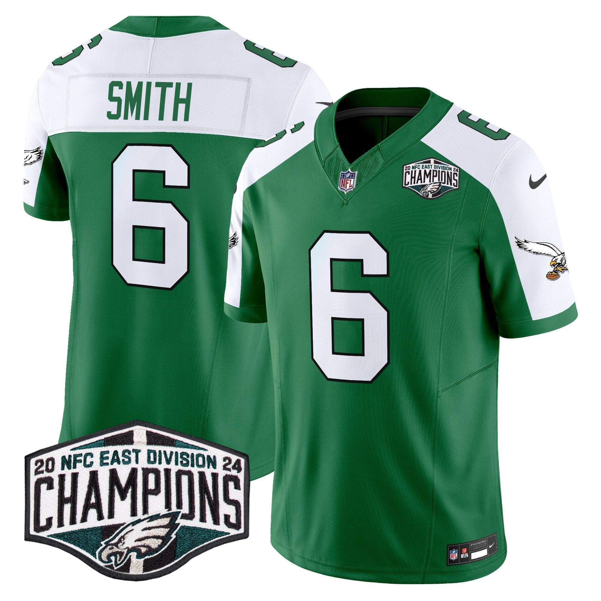 Philadelphia Eagles Kelly Green 2024 NFC East Division Champions Vapor Limited Jersey V2 – All Stitched – Kelly Alternate – DeVonta Smith Jersey
