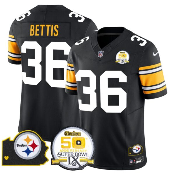 Steelers 50th Anniversary Of Super Bowl IX & Map Patch Vapor Limited Jersey – All Stitched – 1975 Throwback – Jerome Bettis Jersey