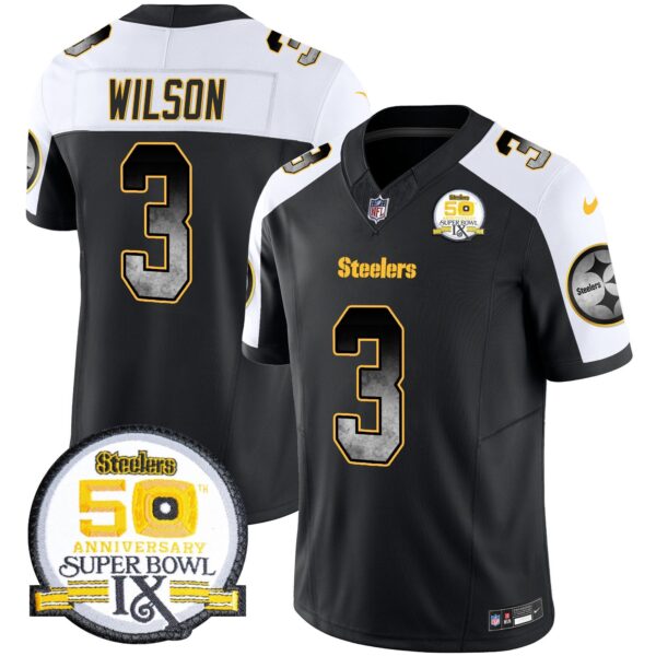 Steelers Arch Smoke 50th Anniversary Of Super Bowl IX Patch Vapor Limited Jersey – All Stitched – Alternate – Russell Wilson Jersey