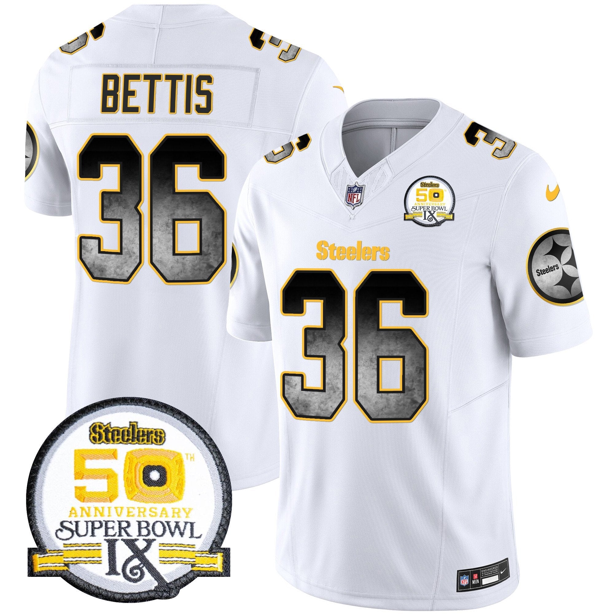 Steelers Arch Smoke 50th Anniversary Of Super Bowl IX Patch Vapor Limited Jersey – All Stitched – White – Jerome Bettis Jersey