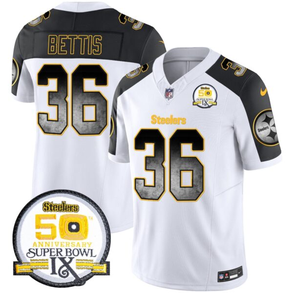 Steelers Arch Smoke 50th Anniversary Of Super Bowl IX Patch Vapor Limited Jersey – All Stitched – Inverted – Jerome Bettis Jersey