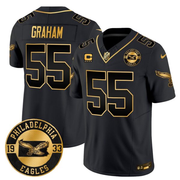 Philadelphia Eagles 2024 Throwback Gold Vapor Limited Jersey – Est. 1933 Patch – All Stitched – Black Gold – Brandon Graham Jersey
