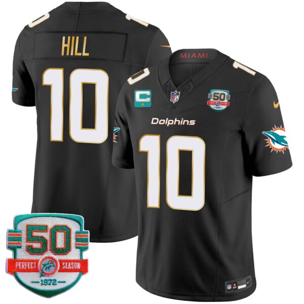 Dolphins Gold Trim Vapor Limited Jersey – All Stitched – Black – Tyreek Hill Jersey