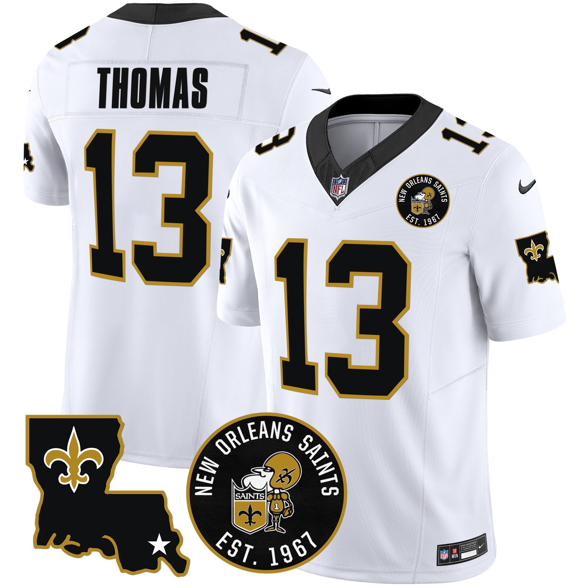 Saints EST. 1967 Patch Vapor Jersey – All Stitched – White – Michael Thomas Jersey