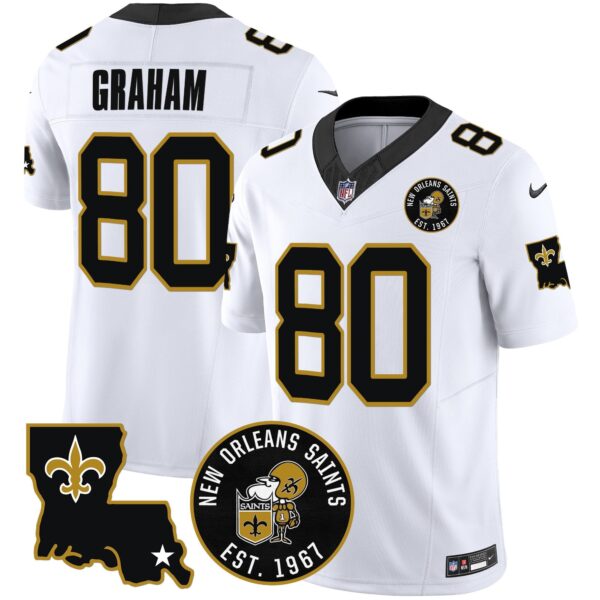 Saints EST. 1967 Patch Vapor Jersey – All Stitched – White – Jimmy Graham Jersey