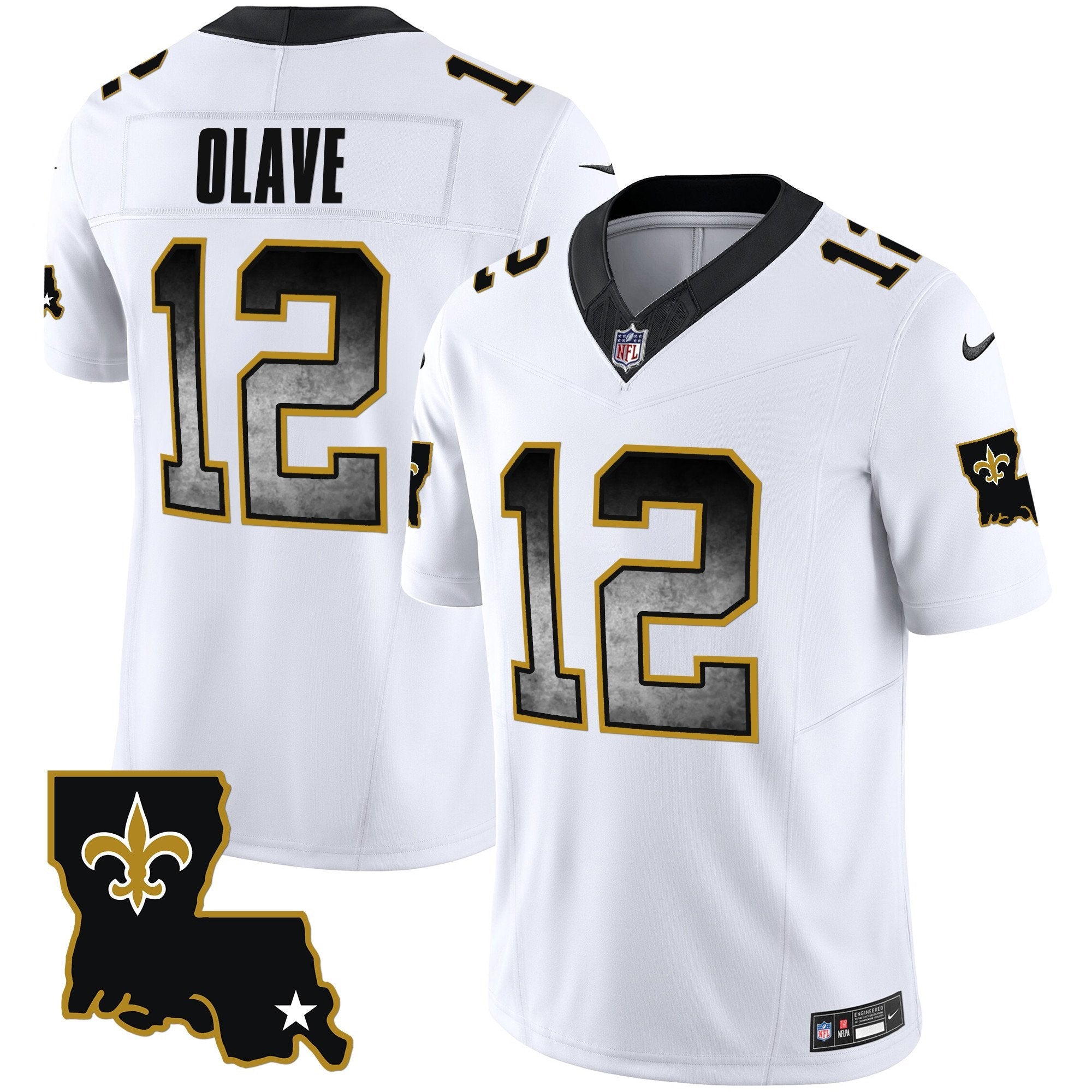 Saints 1987 Legacy Arch Smoke Jersey – All Stitched – White – Chris Olave Jersey