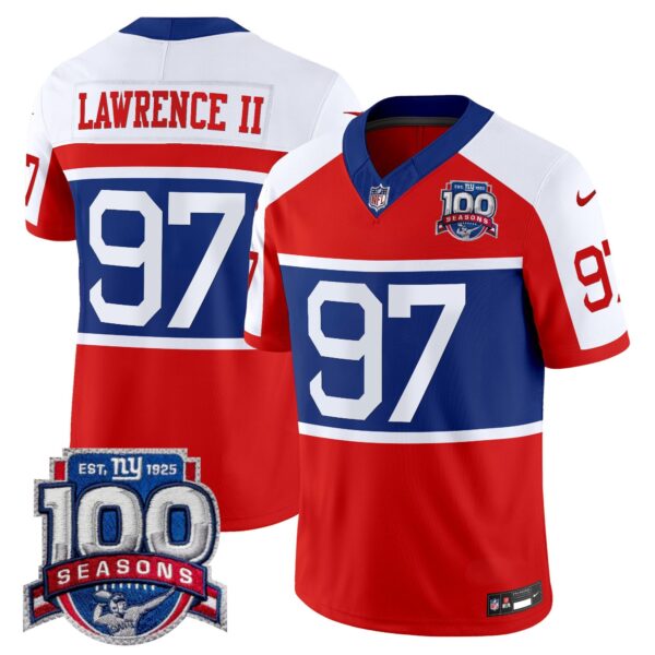New York Giants ‘Century Red’ 100th Season Commemorative Vapor Jersey – All Stitched – Red Alternate – Dexter Lawrence II Jersey
