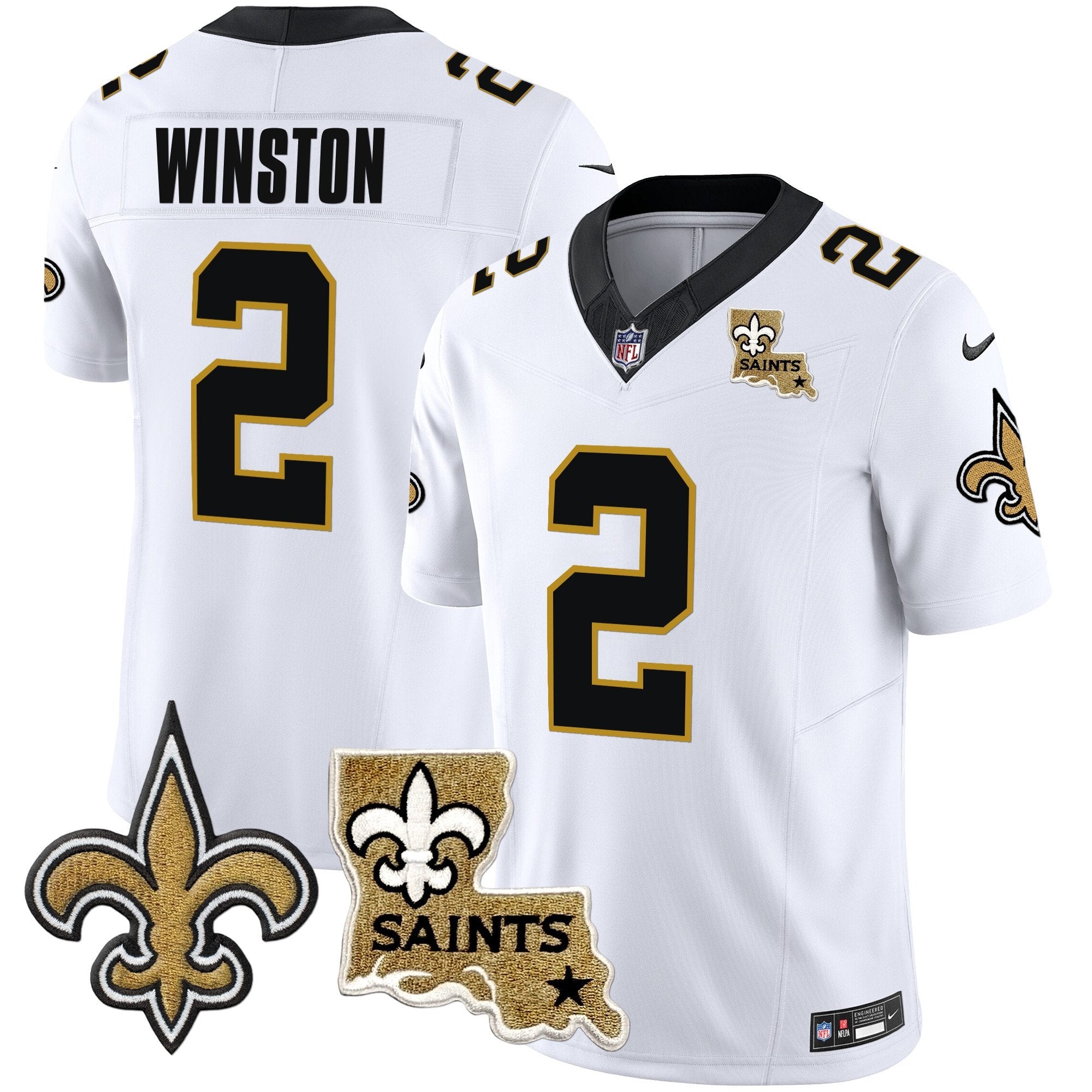 Saints Vapor Limited Jersey – New Orleans Patch – All Stitched – White – Jameis Winston Jersey