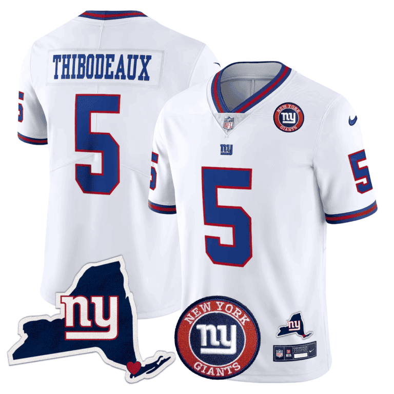 Giants New York State & Logo Patch Limited Jersey – All Stitched – White – Kayvon Thibodeaux Jersey