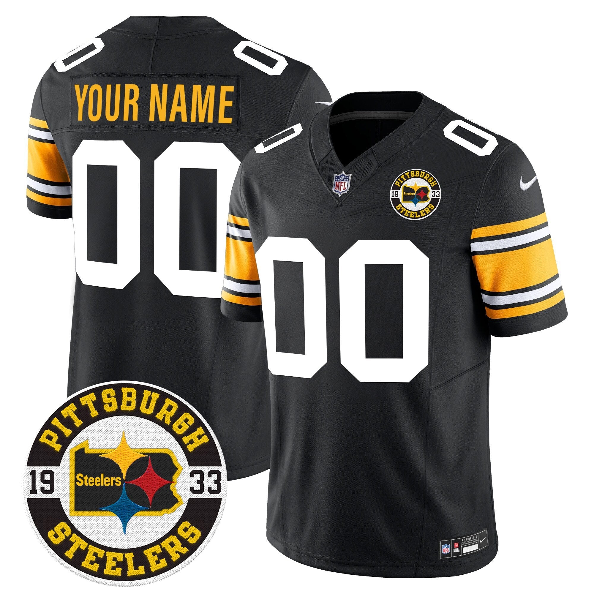 Steelers 2024 Vapor Limited Custom Jersey – Est 1933 Patch – All Stitched – 1975 Throwback Jersey