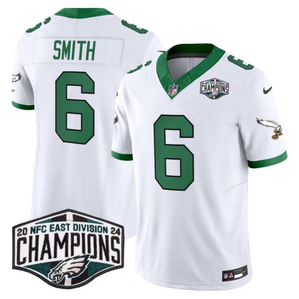 Philadelphia Eagles Kelly Green 2024 NFC East Division Champions Vapor Limited Jersey V2 – All Stitched – Kelly White – DeVonta Smith Jersey