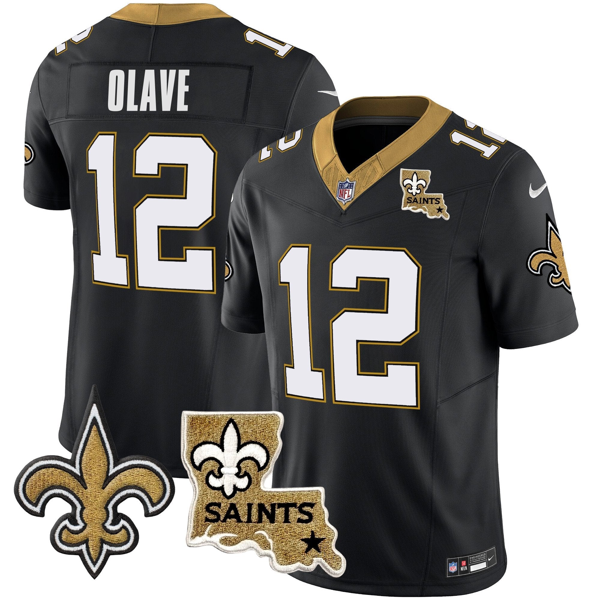 Saints Vapor Limited Jersey – New Orleans Patch – All Stitched – Black – Chris Olave Jersey
