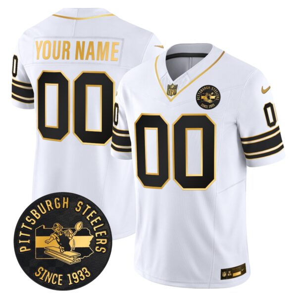 Pittsburgh Steelers Throwback 1933 Patch Gold Vapor Limited Custom Jersey – All Stitched – White Gold Jersey