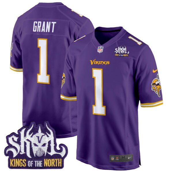 Minnesota Vikings King Of The North Patch Throwback Game Jersey – All Stitched – Purple – Bud Grant Jersey