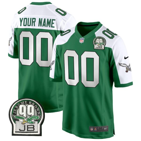 Eagles Jerome Brown Patch Kelly Green Game Custom Jersey – All Stitched – Kelly Alternate Jersey