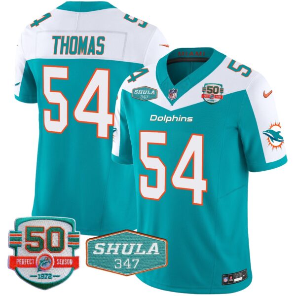 Dolphins Shula 347 Patch Vapor Limited Jersey V2 – All Stitched – Aqua Alternate – Zach Thomas Jersey
