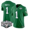 Philadelphia Eagles Kelly Green 2024 NFC East Division Champions Vapor Limited Jersey V2 – All Stitched – Kelly Green – Jalen Hurts Jersey