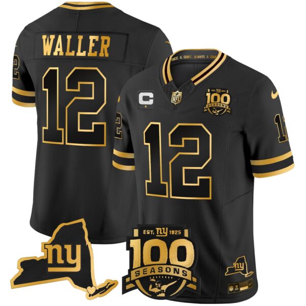 New York Giants 100th Season & State Patch Gold Vapor Limited Jersey – All Stitched – Black Gold – Darren Waller Jersey