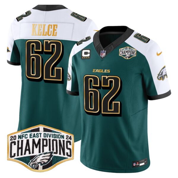 Eagles 2024 NFC East Division Champions Gold Trim Vapor Limited Jersey – All Stitched – Green Alternate – Jason Kelce Jersey