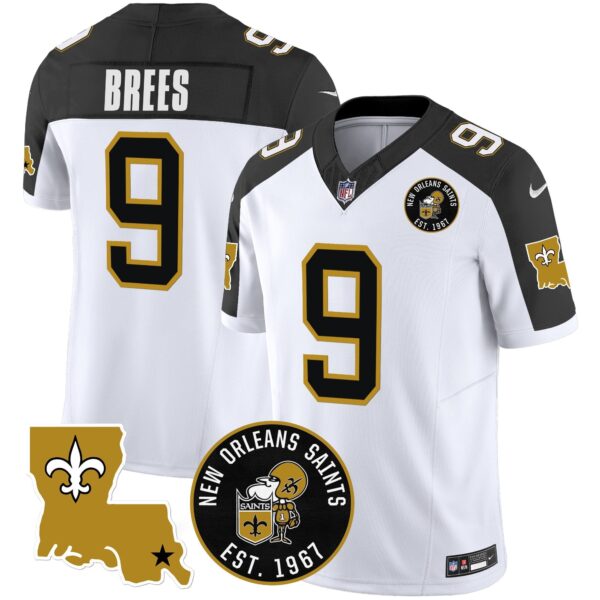 Saints EST. 1967 Patch Vapor Jersey – All Stitched – Inverted – Drew Brees Jersey
